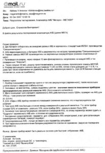 Результаты тестирования анализатора АКБ «МЕГА001»